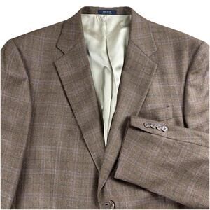 HSM Hart Schaffner Marx Brown Windowpane Sport Coat Men's 43L Blazer Classy